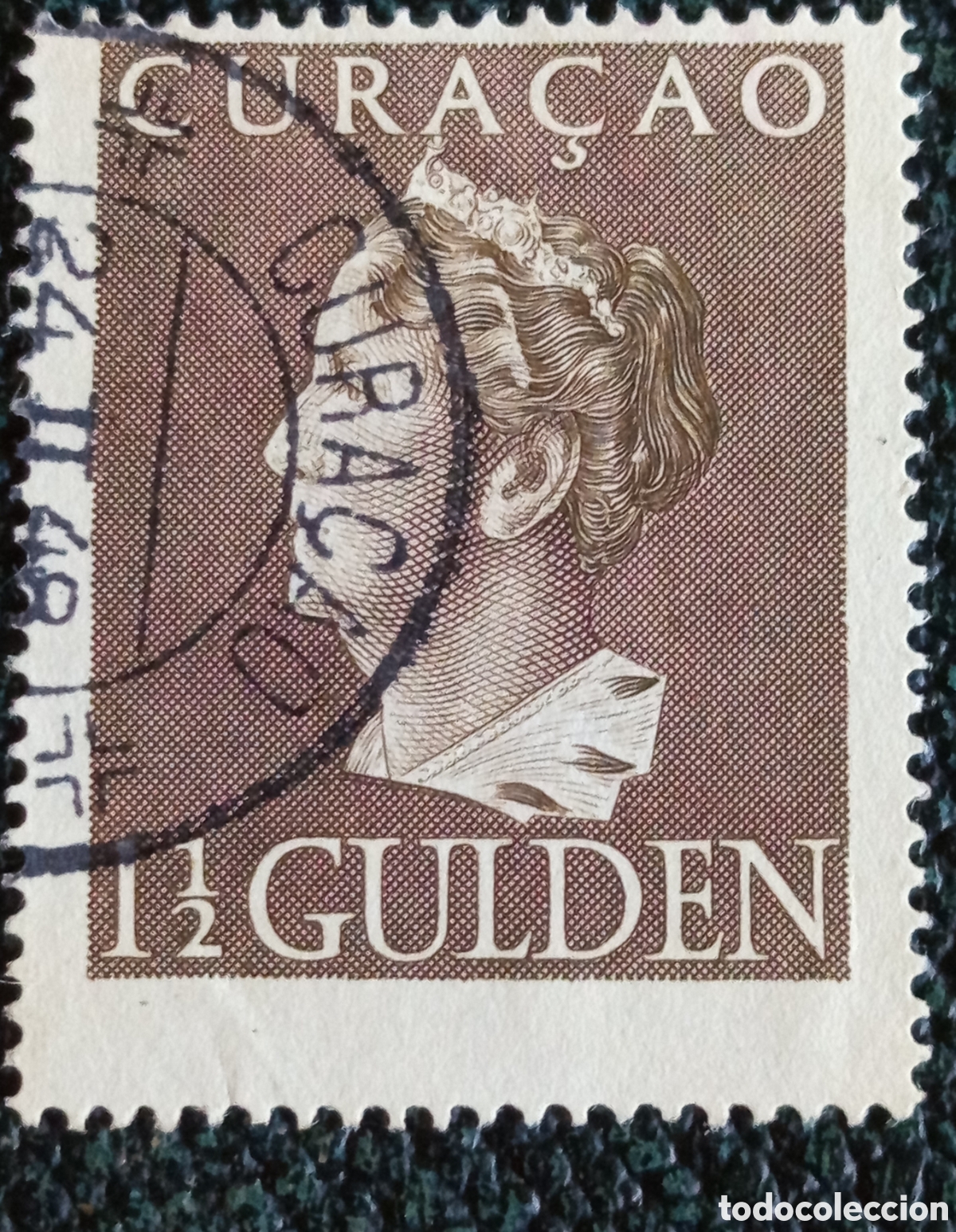 Sellos: Sello Curazao 1948 Reina Guillermina 1&frac12; Gulden Usado Michel 283 / Scott 198