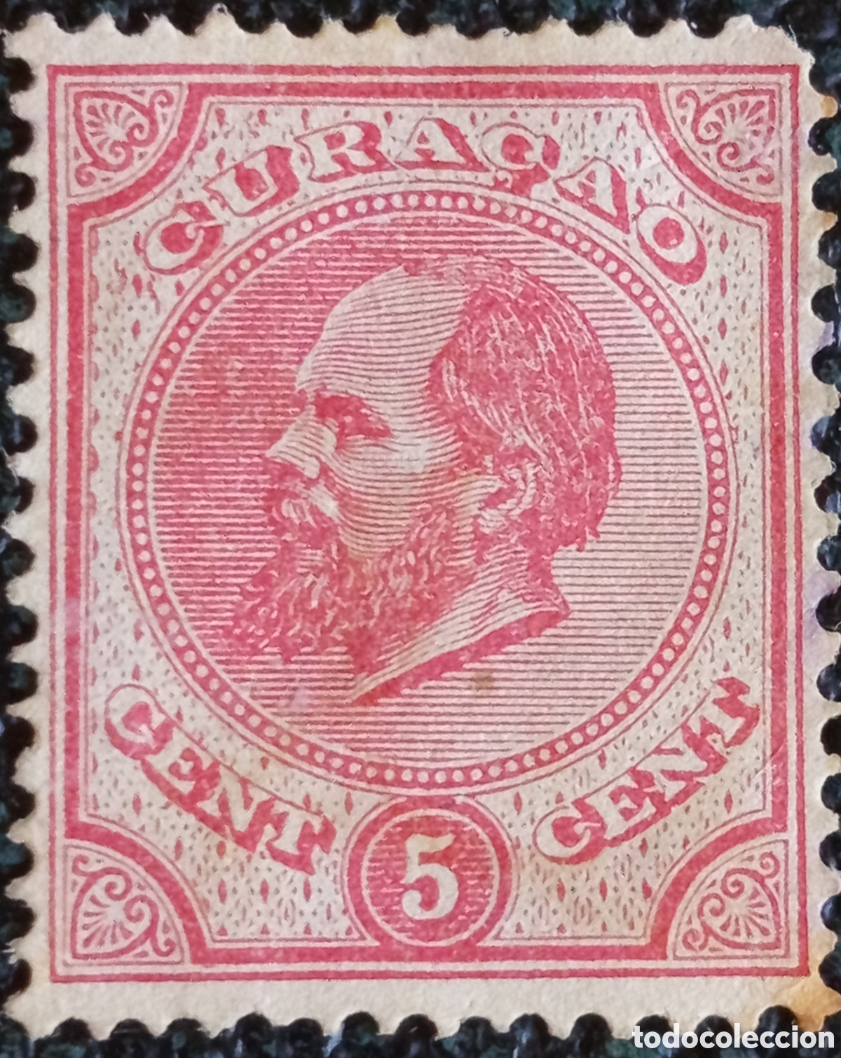 Sellos: Curazao 1873 Rey Guillermo III 5c Carm&iacute;n MH Caribe Am&eacute;rica (Michel #3)