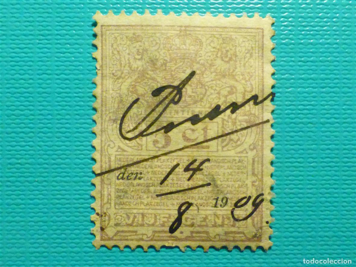 Sellos: Sello Fiscal - P&oacute;liza - Tasa - Tax - Holanda - 5 Ct. - A&ntilde;o 1909
