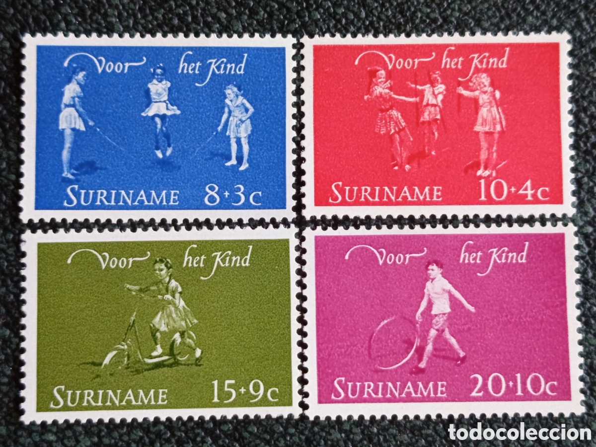 Sellos: Serie Surinam 1959 Pro Infancia Juegos Infantiles Scott B77-B80 MH