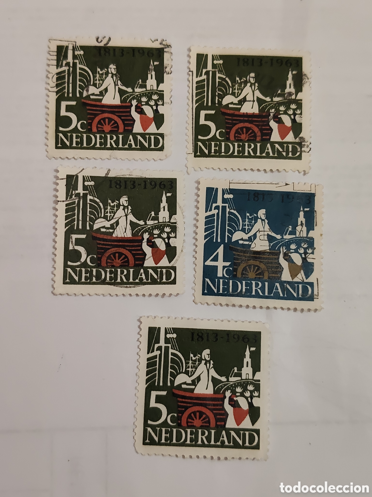 Sellos: 5 sellos de Holanda 150 aniversario de la restauraci&oacute;n de la independencia 1963