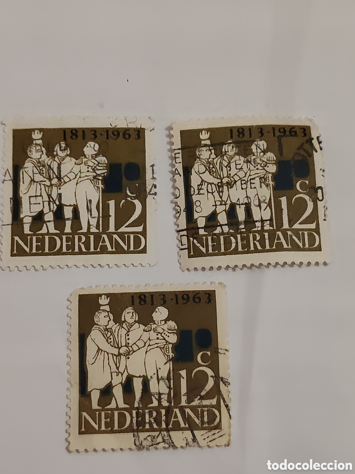 Sellos: 3 sellos de Holanda 150 aniversario de la independencia y fundaci&oacute;n de los pa&iacute;ses bajos 1963