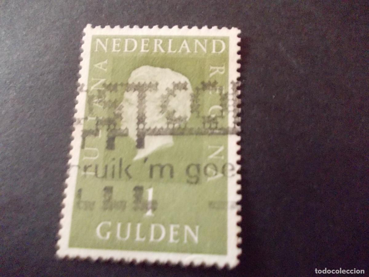 Sellos: Sello Nederland 1 Gulden Reina Juliana retrato verde emisi&oacute;n Pa&iacute;ses Bajos filatelia europea 1969