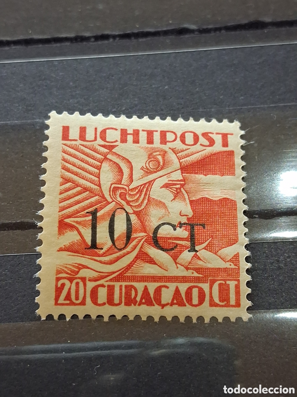 Sellos: Sello Curacao, Antillas H. nuevo 1934. Cabeza Mercurio Aves P&aacute;jaros Corneta. Sobrecargado