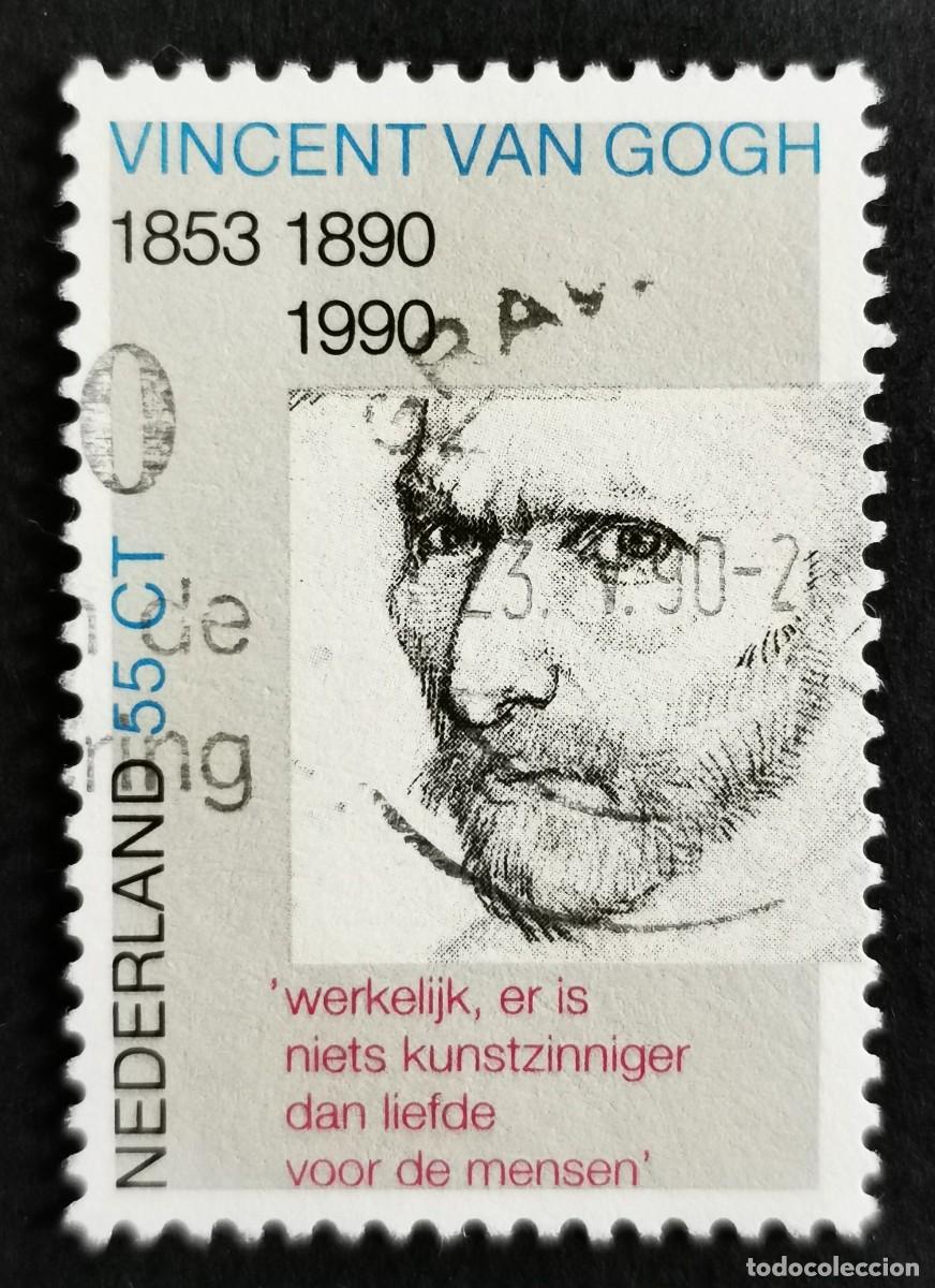 Sellos: Sello Pa&iacute;ses Bajos 1990, Parte autorretrato dibujado pluma l&aacute;piz (van Gogh), 55 c. Michel: NL 1377