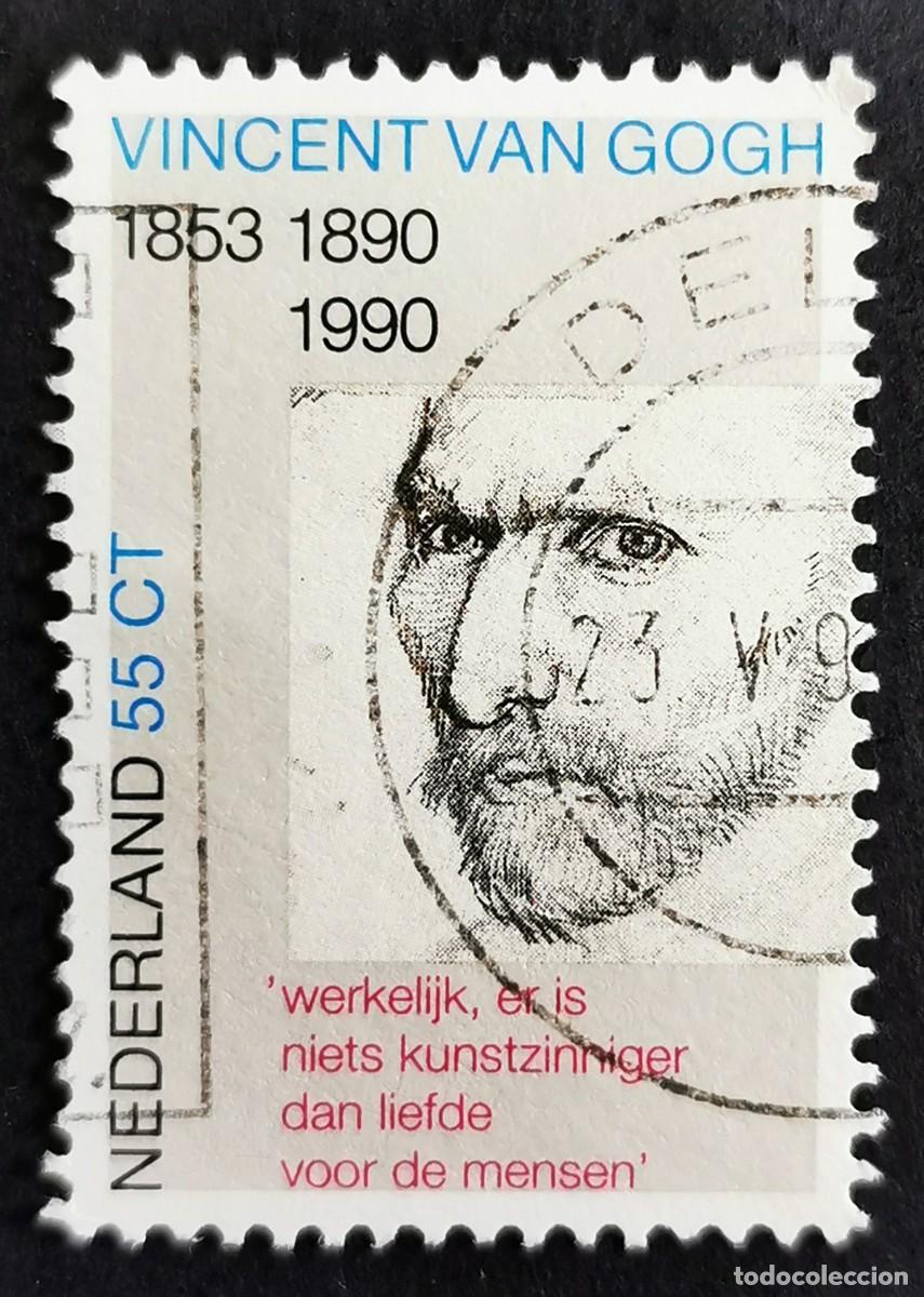 Sellos: Sello Pa&iacute;ses Bajos 1990, Parte autorretrato dibujado pluma l&aacute;piz (van Gogh), 55 c. Michel: NL 1377