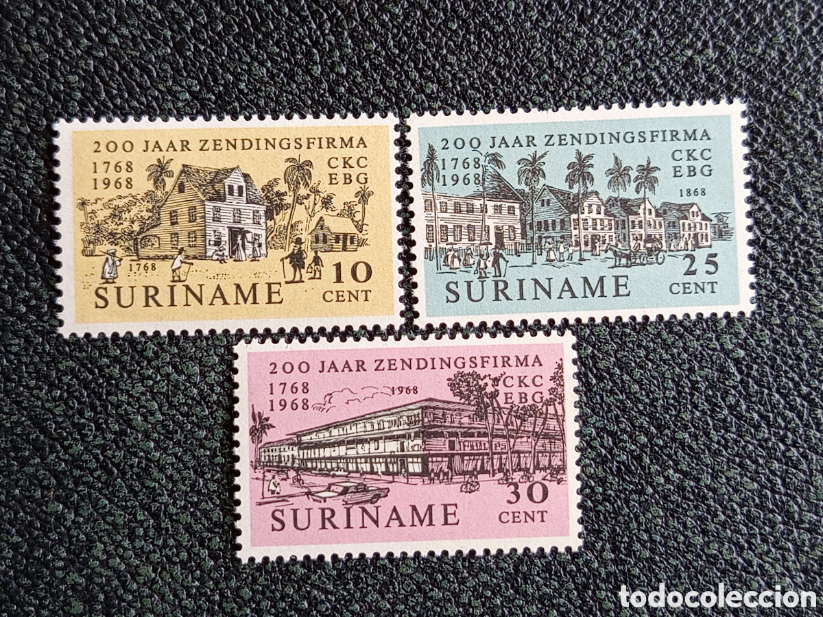Sellos: Surinam 1968 Lote 3 Sellos 200 A&ntilde;os Empresa Misionera C.K.C. MNH NVPH 474/476