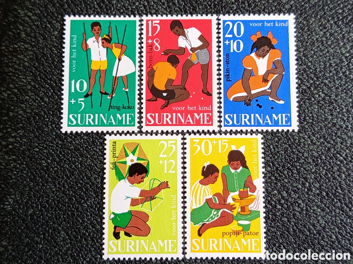 Sellos: Surinam 1968 Lote 5 Sellos Beneficencia Infantil Juegos MNH NVPH 482/486