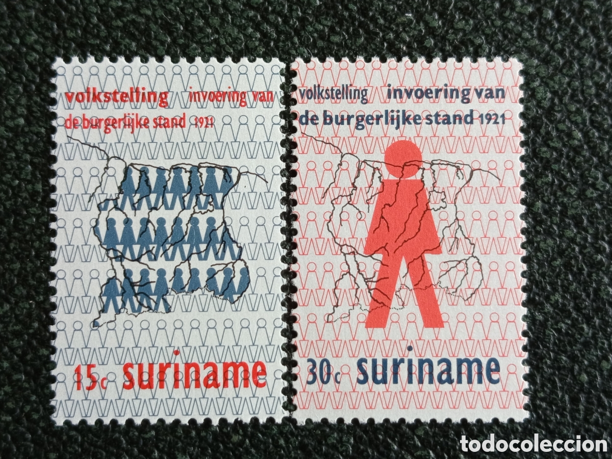 Sellos: Surinam 1971 Lote 2 Sellos Censo y Registro Civil MNH NVPH 555/556
