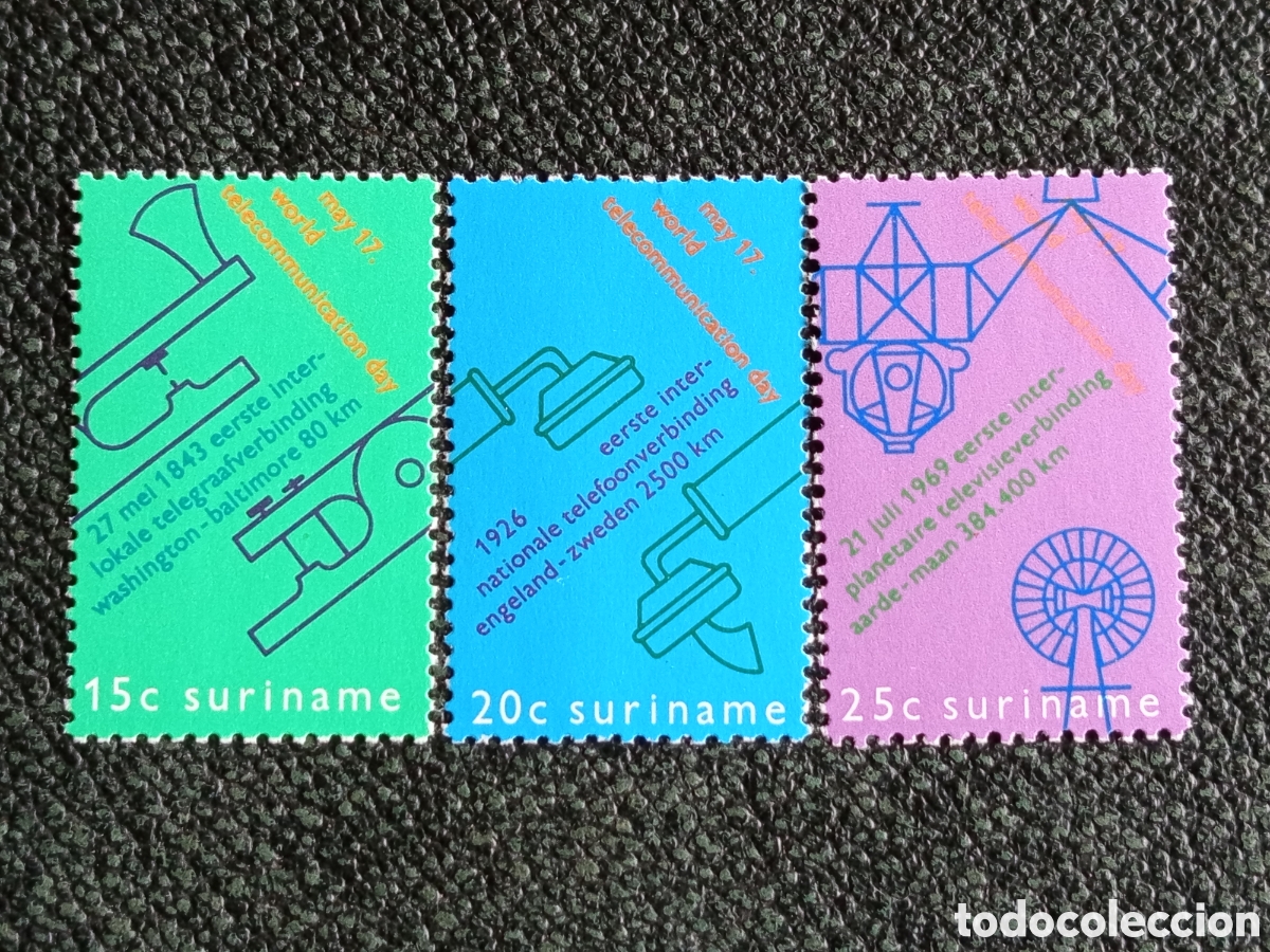 Sellos: Surinam 1973 Lote 3 Sellos D&iacute;a Mundial de la Telecomunicaci&oacute;n MNH NVPH 590/592