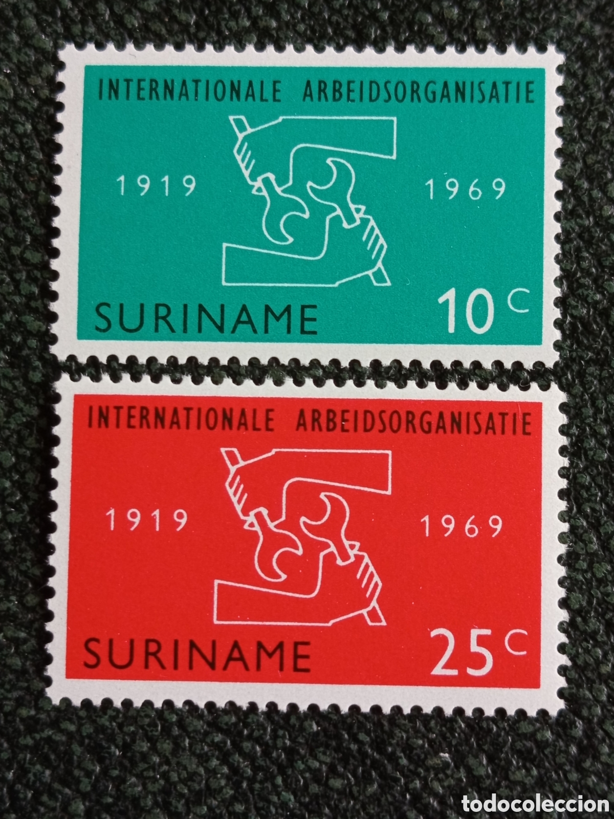 Sellos: Surinam 1969 Lote 2 Sellos 50 A&ntilde;os Org. Internacional Trabajo OIT MNH NVPH 505/506