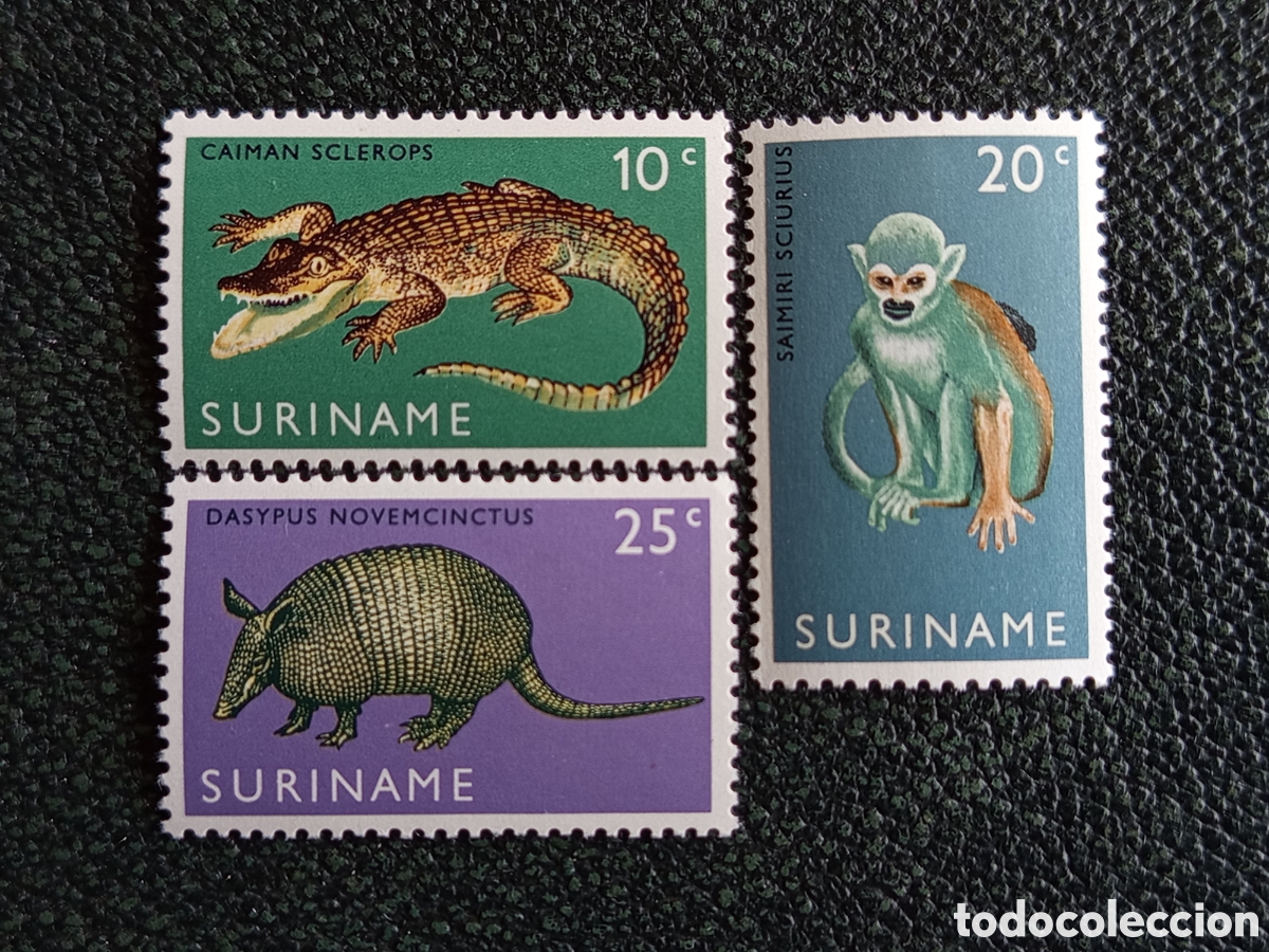 Sellos: Surinam 1970 Lote 3 Sellos Fauna Mam&iacute;feros y Reptiles MNH NVPH 549/551