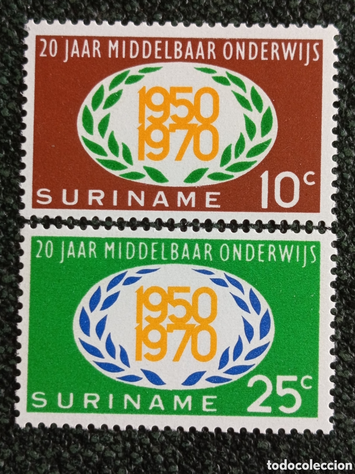 Sellos: Surinam 1970 Lote 2 Sellos 20 A&ntilde;os Ense&ntilde;anza Secundaria MNH NVPH 545/546