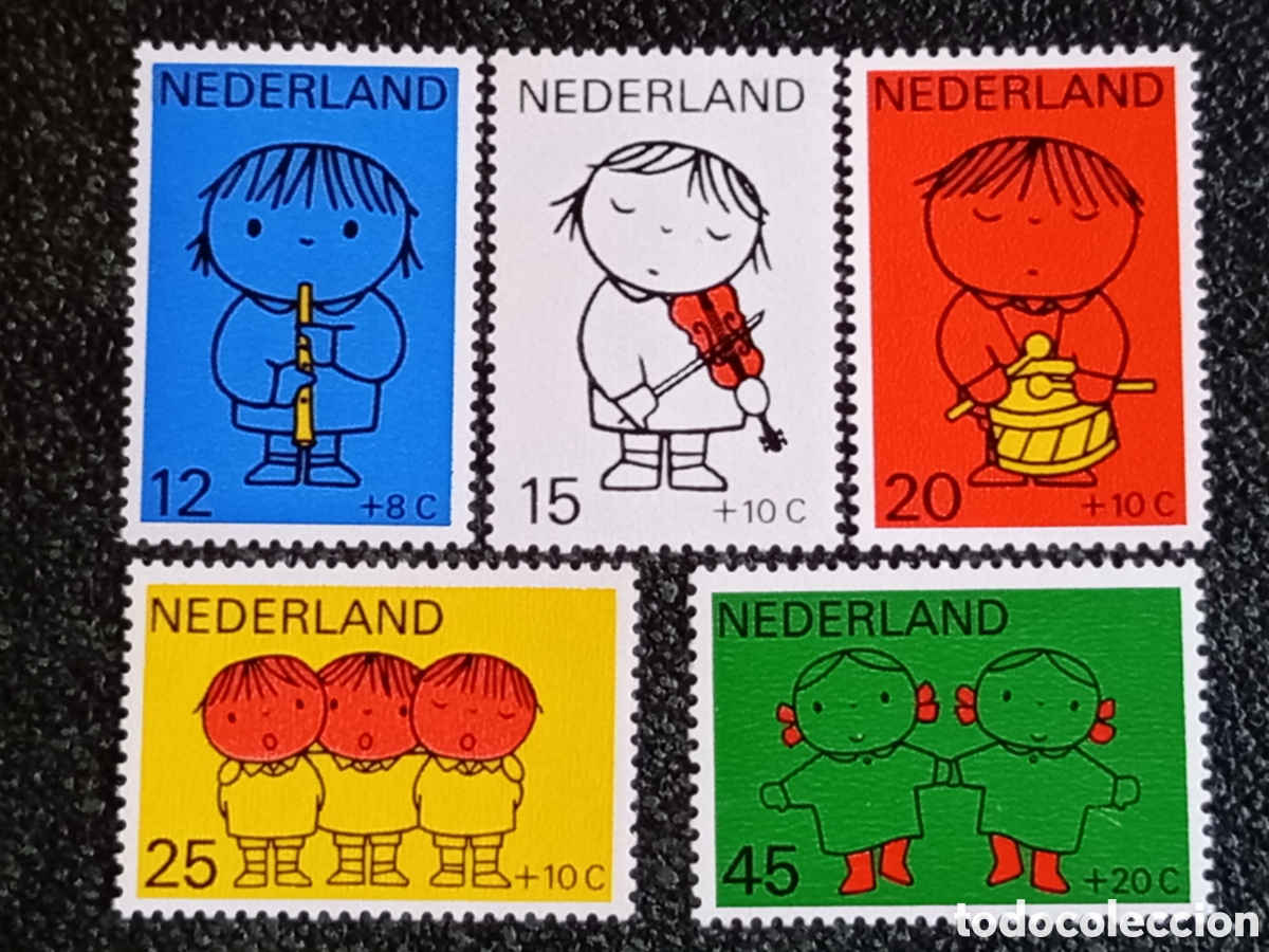 Sellos: Pa&iacute;ses Bajos 1968 Lote 5 Sellos Beneficencia Infantil M&uacute;sica MNH NVPH 912/916