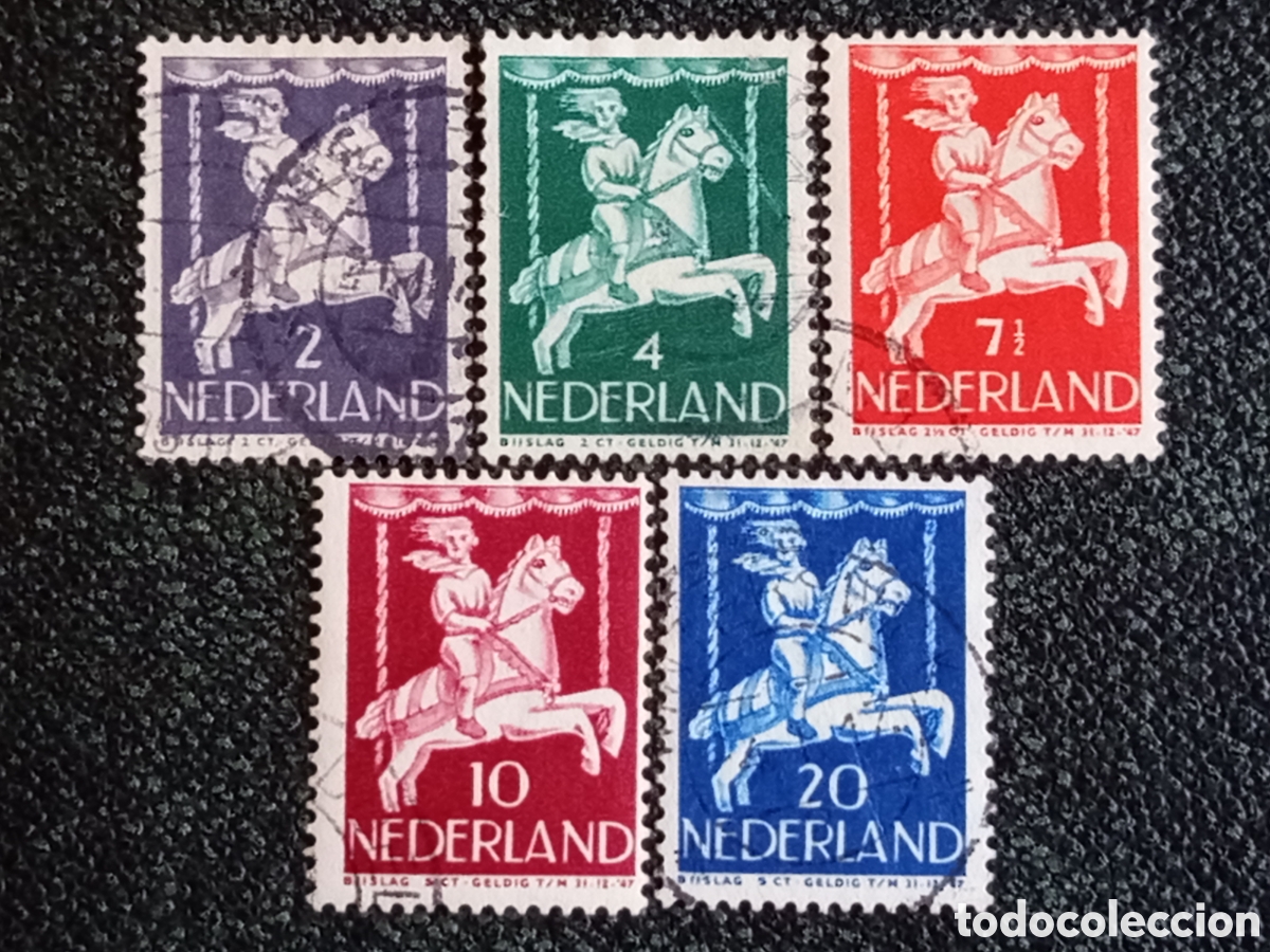 Sellos: Pa&iacute;ses Bajos 1946 Lote 5 Sellos Ben&eacute;ficos Carrusel Infantil Usados NVPH 469/473