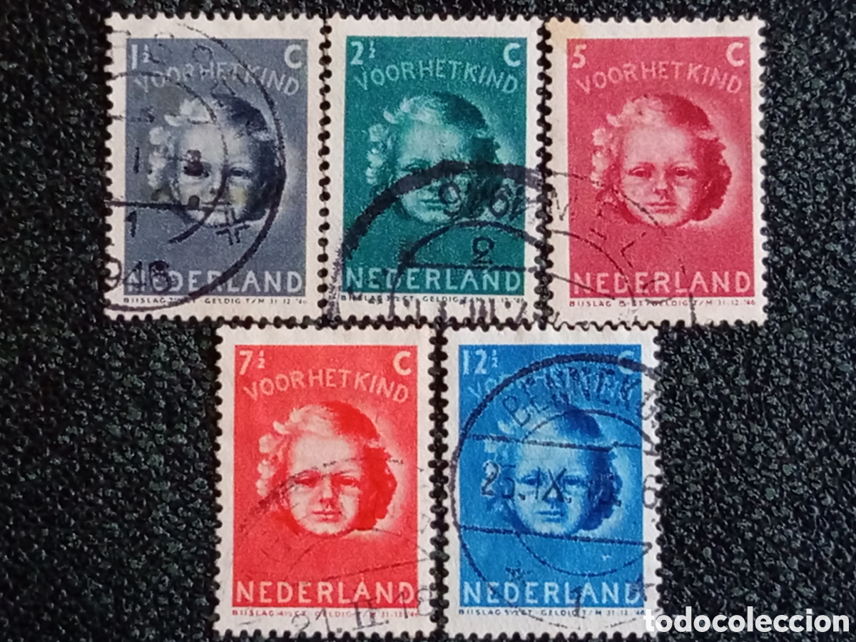 Sellos: Pa&iacute;ses Bajos 1946 Lote 5 Sellos Ben&eacute;ficos Retrato Infantil Usados NVPH 464/468