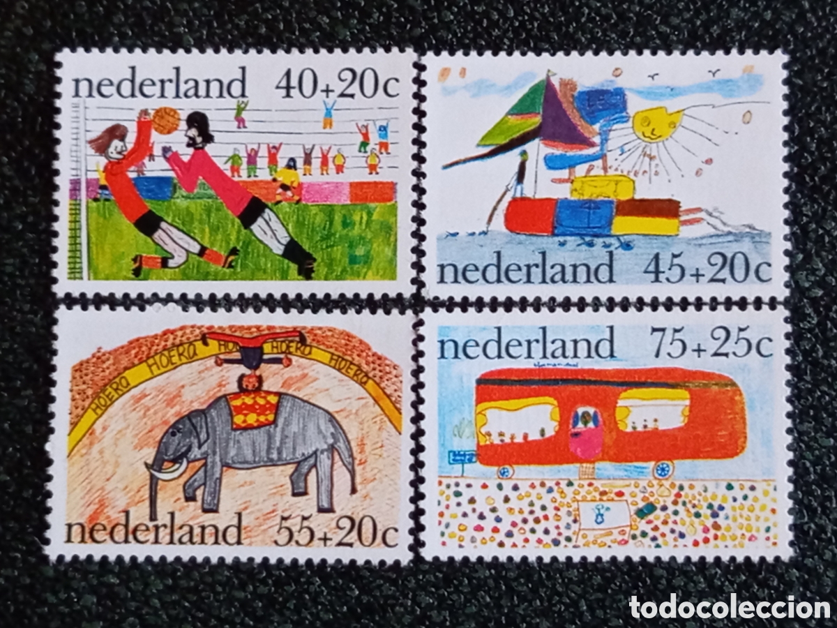 Sellos: Pa&iacute;ses Bajos 1974 Lote 4 Sellos Ben&eacute;ficos Dibujos Infantiles MNH NVPH 1083/1086