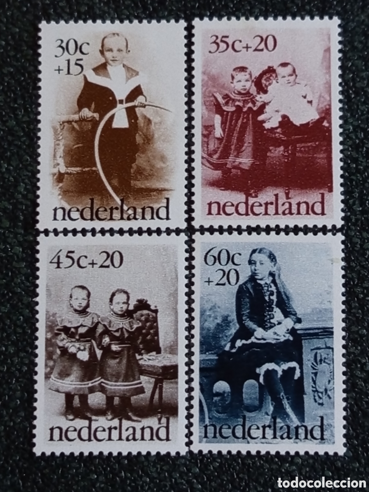 Sellos: Pa&iacute;ses Bajos 1977 Lote 4 Sellos Fotograf&iacute;as Infantiles Antiguas MNH NVPH 1144/1147