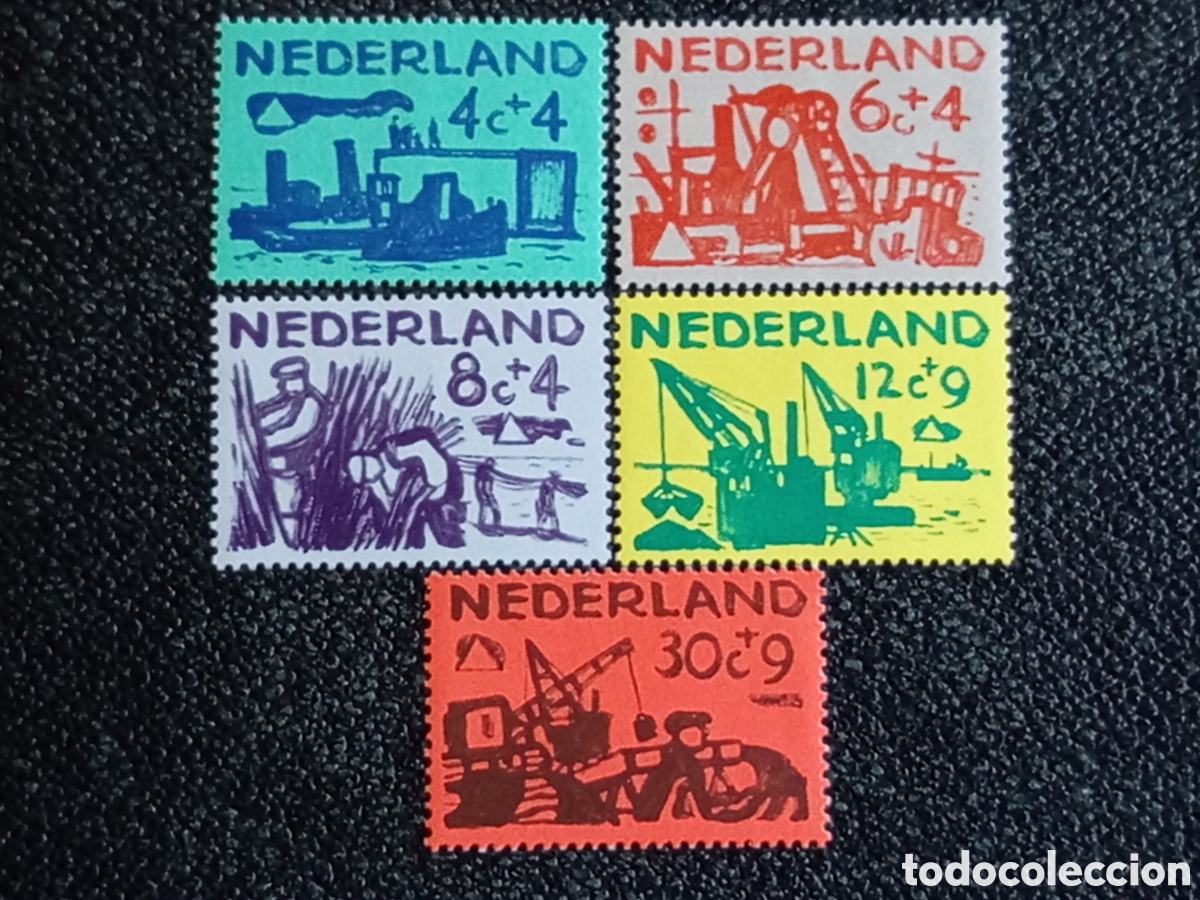Sellos: Pa&iacute;ses Bajos 1956 Lote 5 Sellos Reconstrucci&oacute;n Nacional Ben&eacute;ficos MNH NVPH 666/670