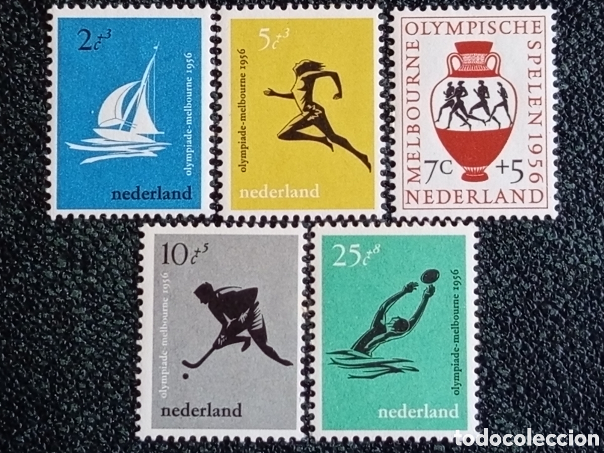 Sellos: Pa&iacute;ses Bajos 1956 Lote 5 Sellos Juegos Ol&iacute;mpicos Melbourne MNH NVPH 671/675