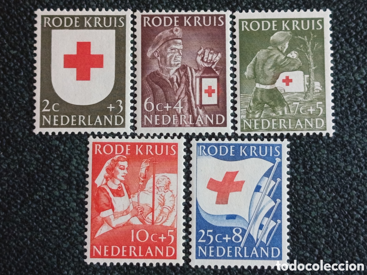Sellos: Pa&iacute;ses Bajos 1949 Lote 5 Sellos Cruz Roja Ben&eacute;ficos MNH NVPH 518/522