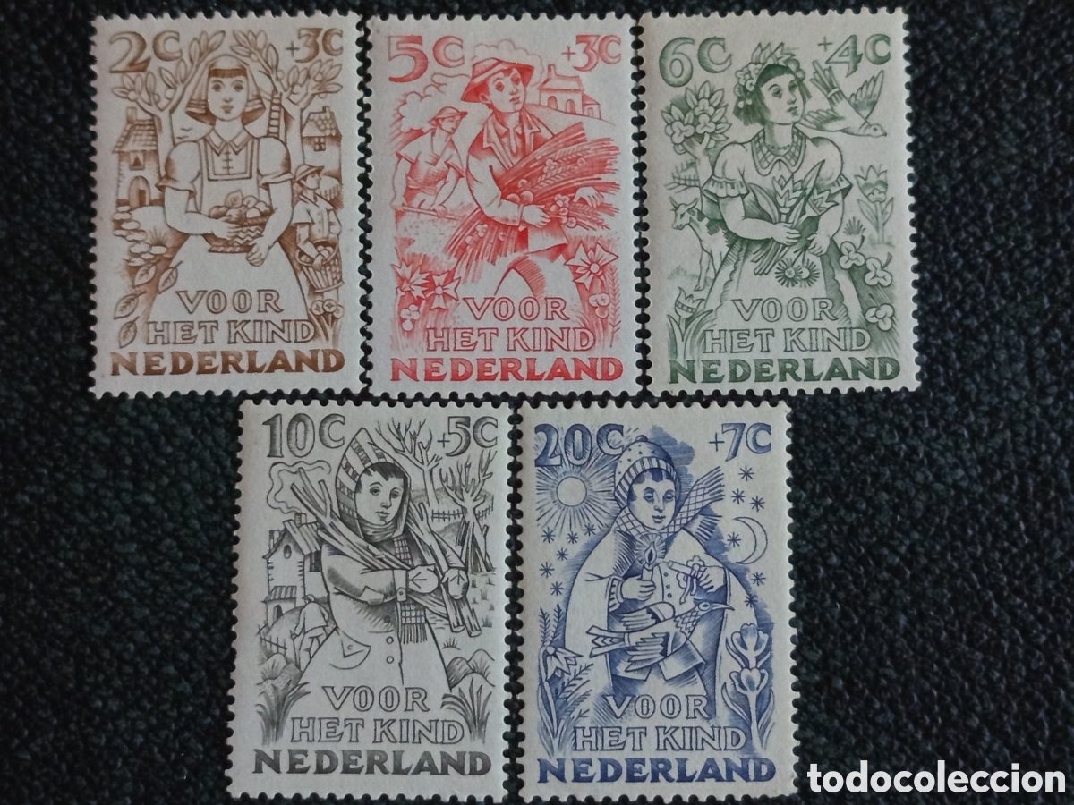 Sellos: Pa&iacute;ses Bajos 1948 Lote 5 Sellos Ni&ntilde;os y Estaciones MH NVPH 502/506