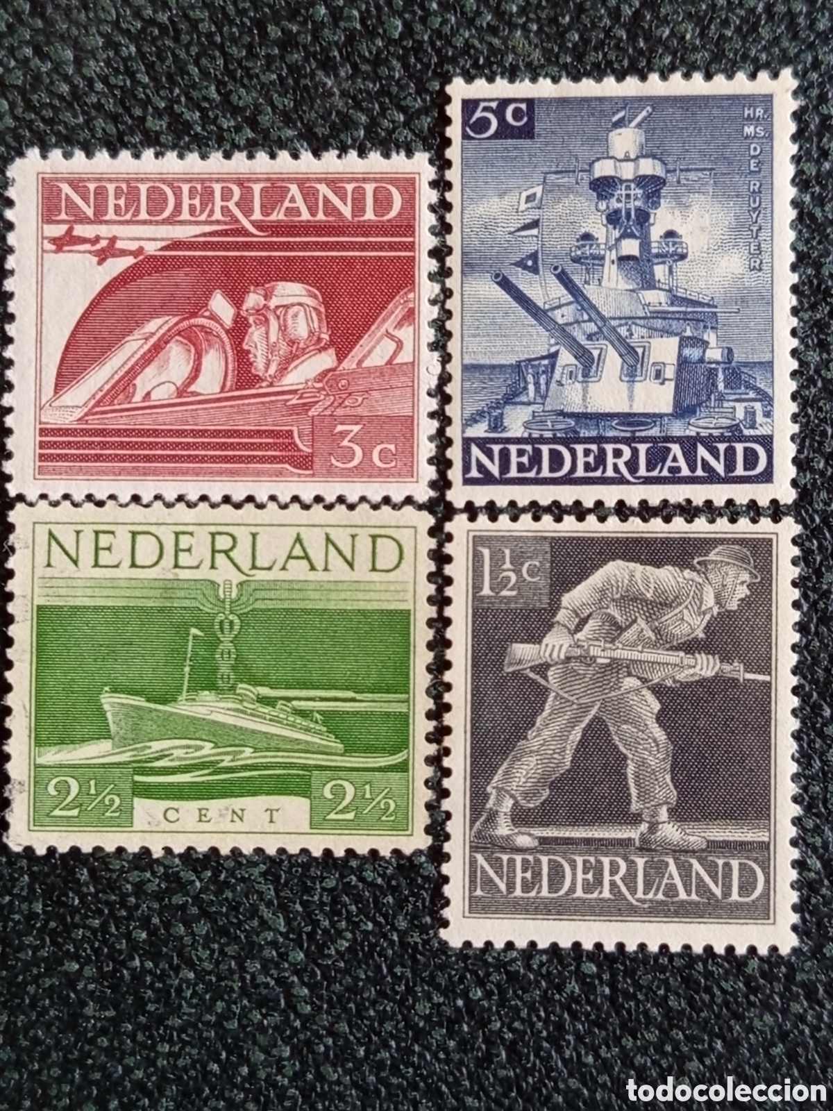 Sellos: Pa&iacute;ses Bajos 1944 Lote 4 Sellos Emisi&oacute;n de Londres Fuerzas Armadas NVPH 433/436 MH
