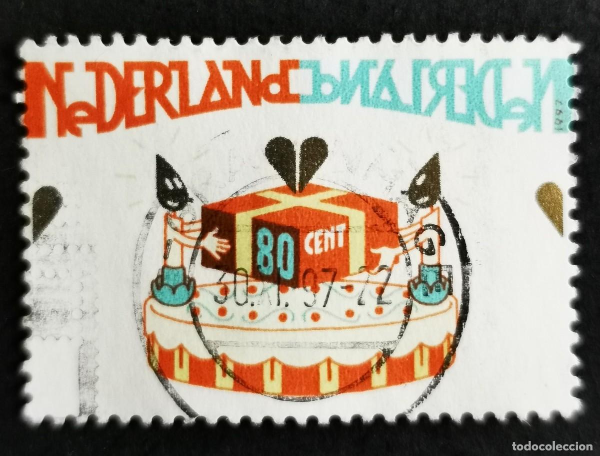 Timbres: Sello Pa&iacute;ses Bajos 1997, Tarta de cumplea&ntilde;os con regalo, 80 c. Michel: NL 1616
