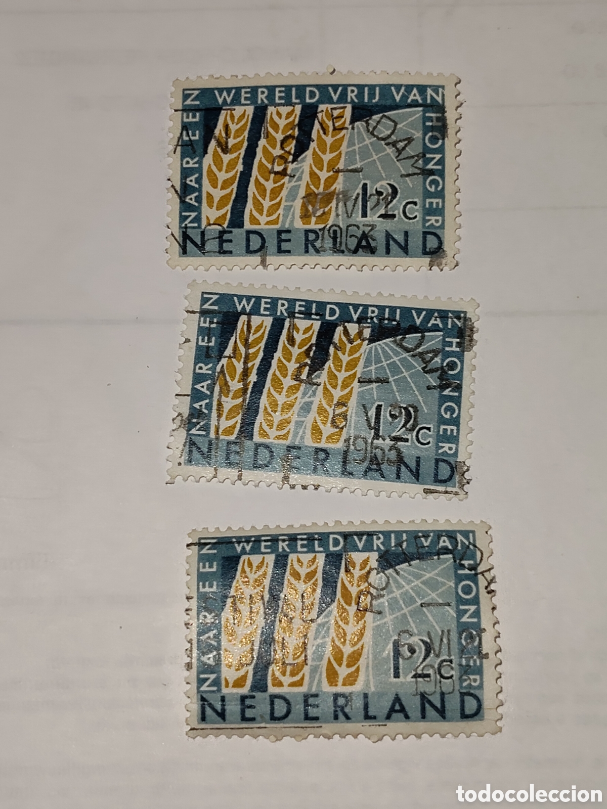 Briefmarken: 3 sellos de Holanda campa&ntilde;a mundial contra el hambre 1963