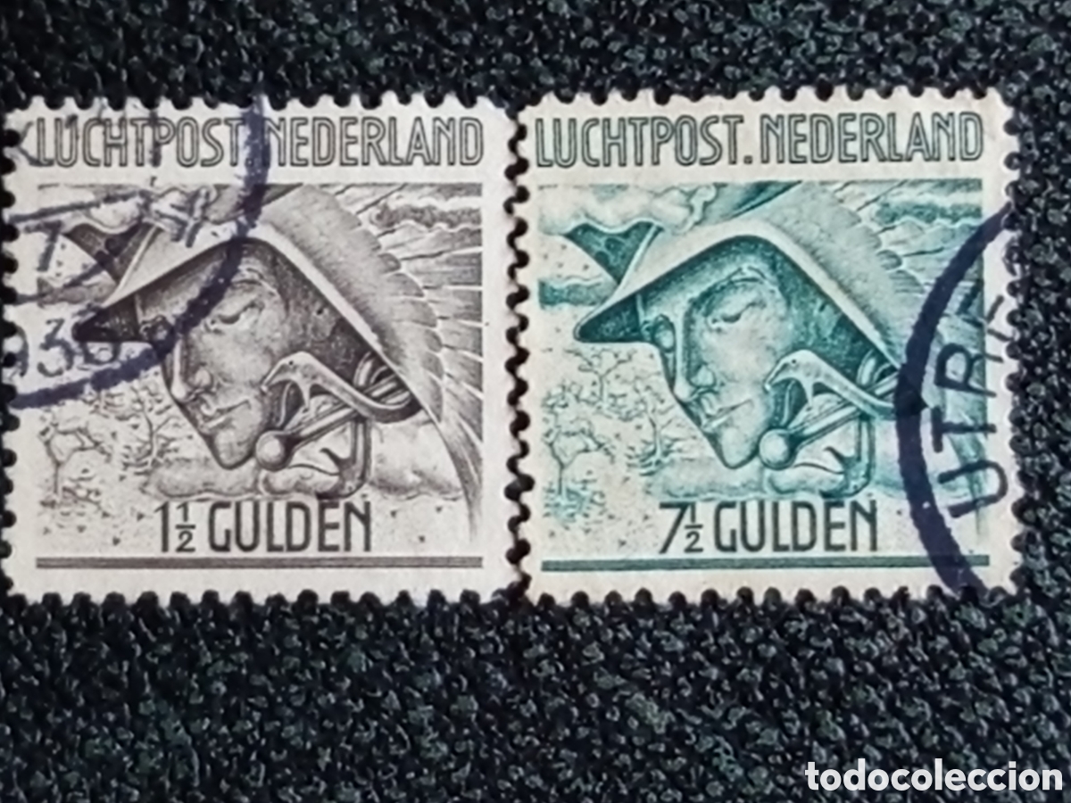 Selos: Sellos Pa&iacute;ses Bajos 1929 Correo A&eacute;reo Mercurio Lote 2v Usados Michel LP7 y LP8