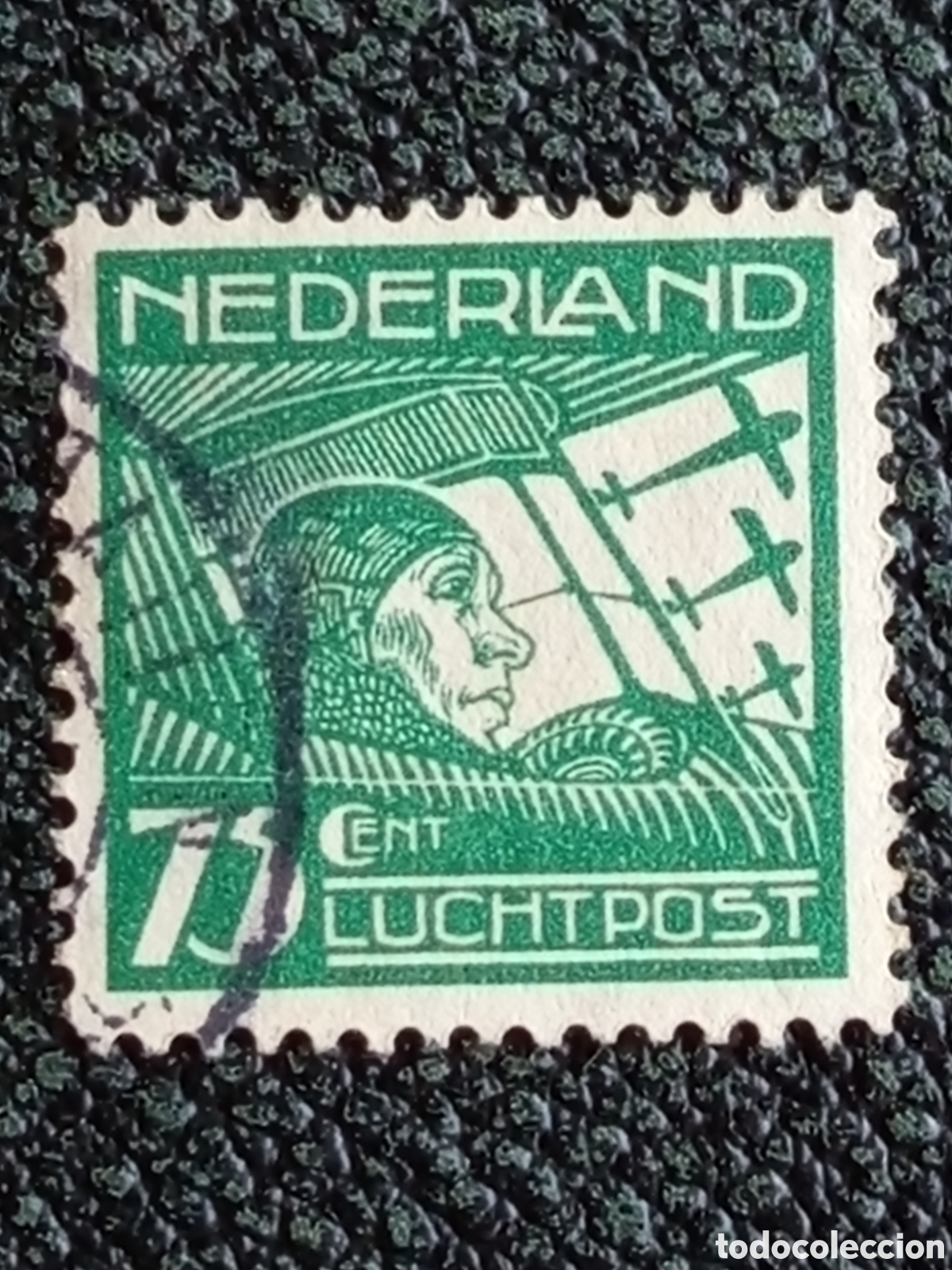 Selos: Sello Pa&iacute;ses Bajos 1928 Correo A&eacute;reo Piloto Van der Hoop 75C Usado Michel LP5
