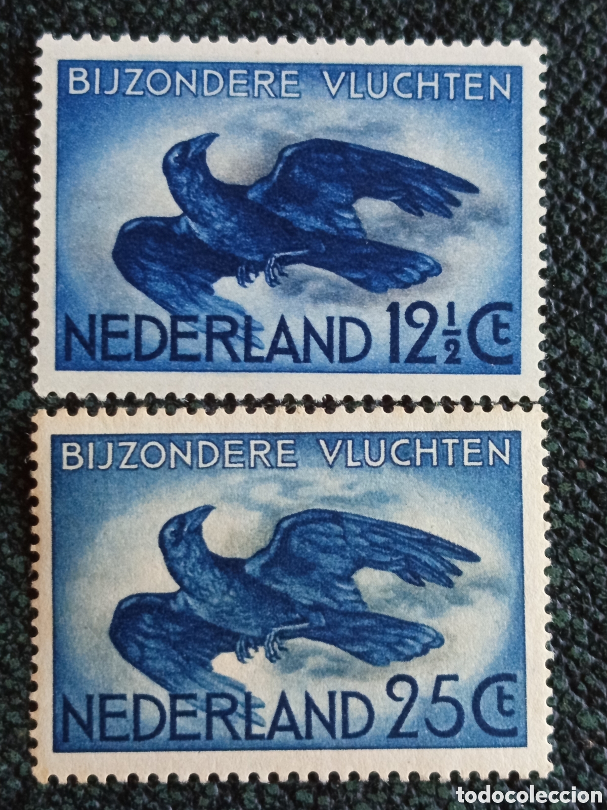 Selos: Sellos Pa&iacute;ses Bajos 1938 Serie Completa Vuelos Especiales Cuervo Michel 321-322 MH y MNH