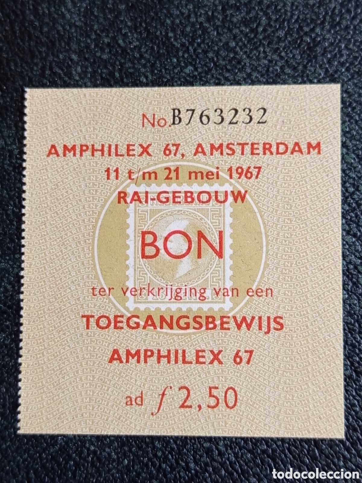 Briefmarken: Entrada Amphilex 67 Amsterdam Billete Exposici&oacute;n Filat&eacute;lica 1967 Cup&oacute;n BON