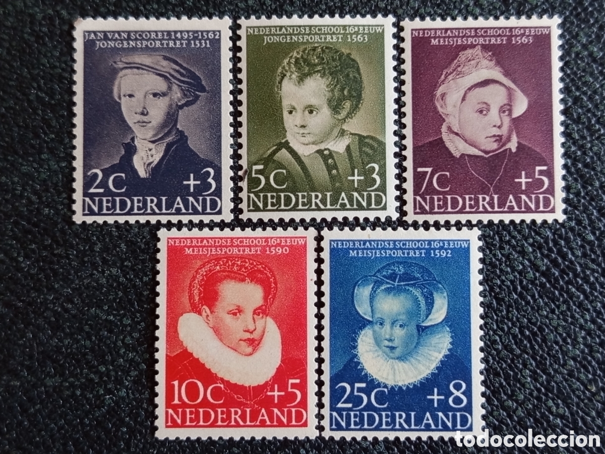 Briefmarken: Sellos Pa&iacute;ses Bajos 1956 Serie Completa Infancia Pintura Retratos Michel 683-687 MH