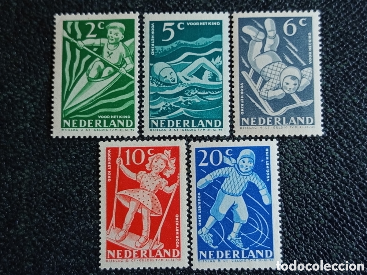 Selos: Sellos Pa&iacute;ses Bajos 1948 Serie Completa Infancia y Deportes Michel 511 al 515 MH