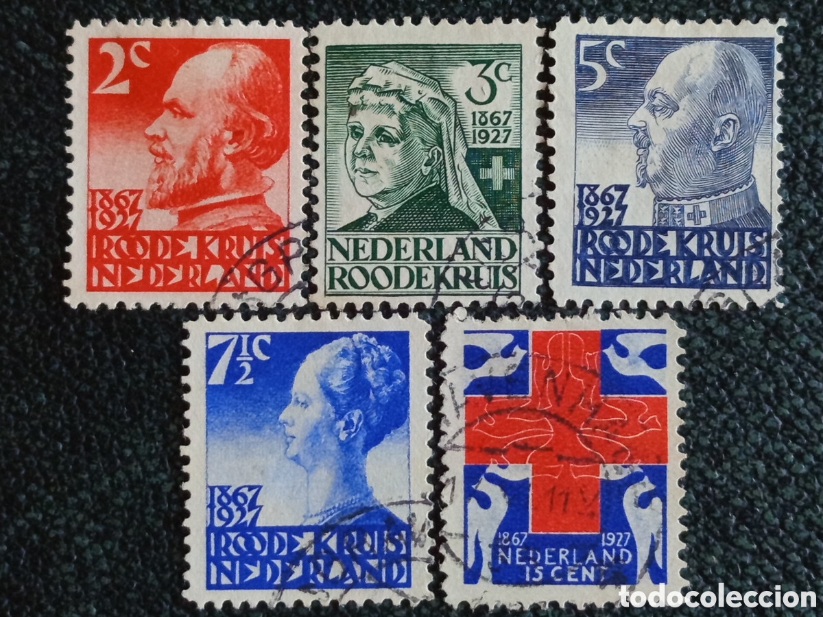 Francobolli: Sellos Pa&iacute;ses Bajos 1927 Serie Completa 60 Aniv Cruz Roja Usados Mi 190 al 194