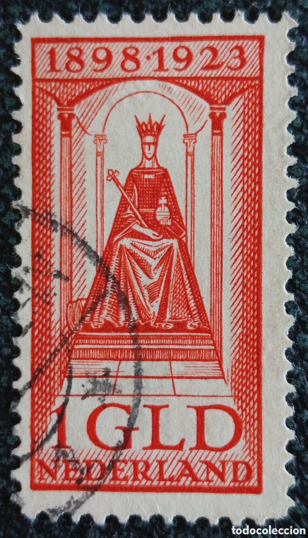 Briefmarken: Sello Pa&iacute;ses Bajos 1923 1 GLD Jubileo Reina Guillermina Usado Michel 126 NVPH 129