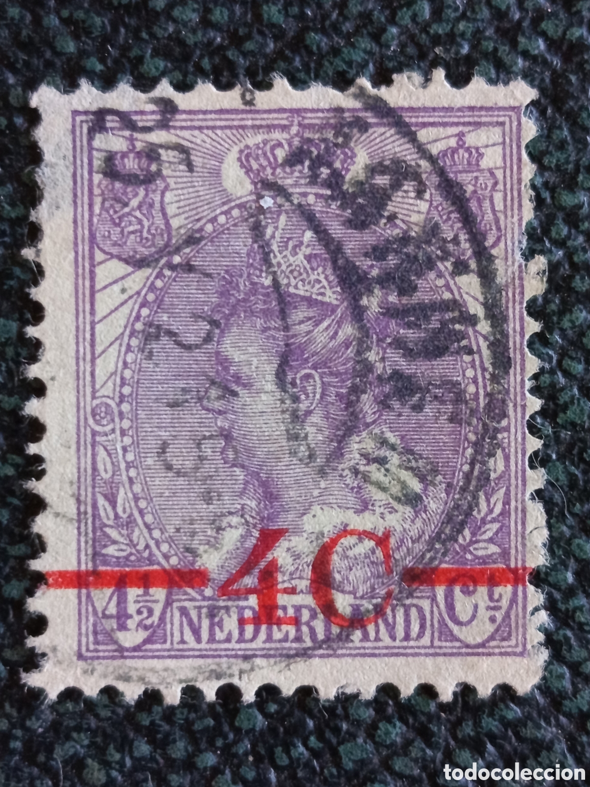 Stamps: Sello Pa&iacute;ses Bajos 1921 Reina Guillermina 4C sobre 4&frac12;C Usado Michel 106 NVPH 106