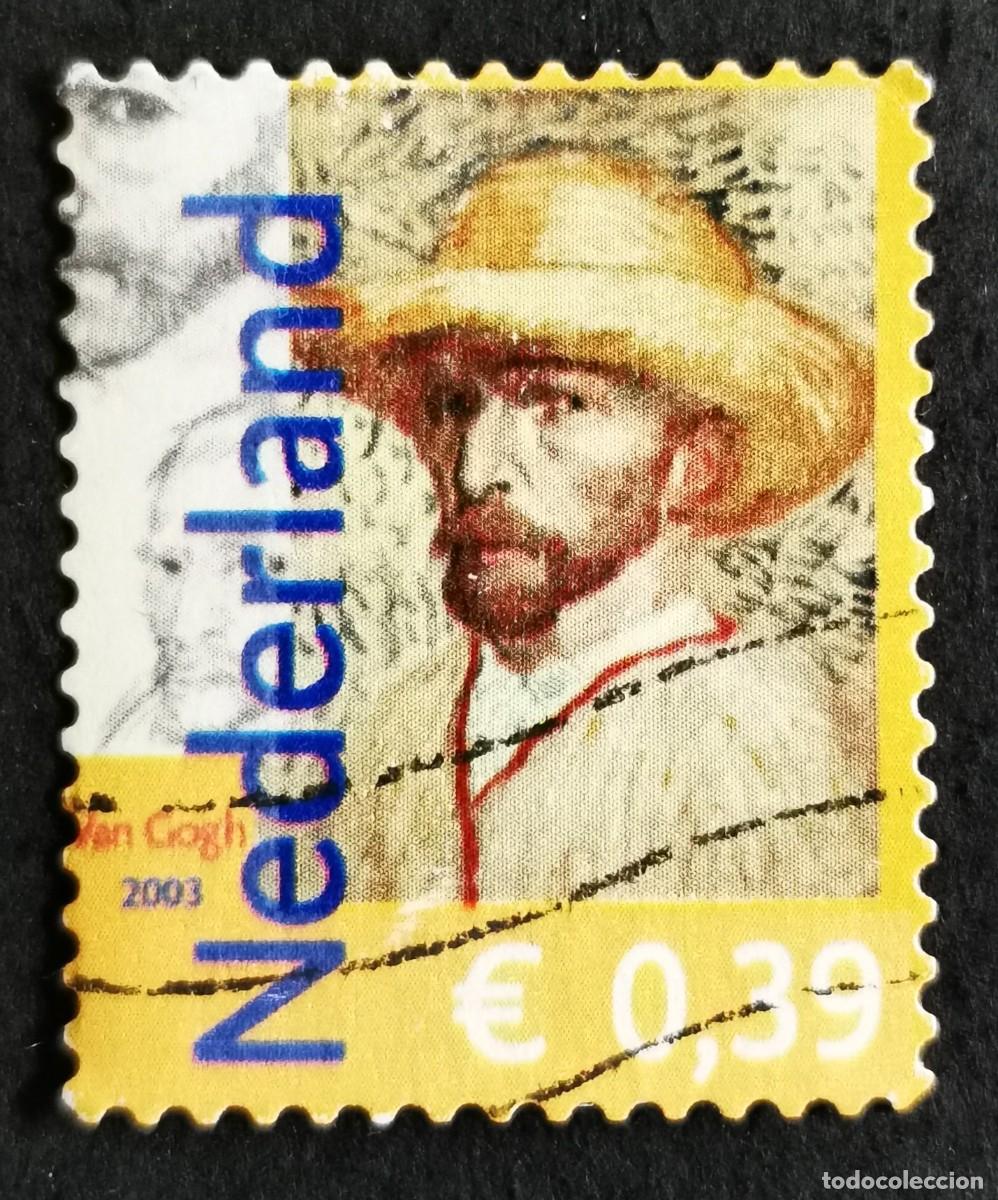 Sellos: Sello Pa&iacute;ses Bajos 2003,&rdquo;Autorretrato con sombrero de paja&rdquo; de Vincent van, 0,39 &euro;. Michel: NL 2083