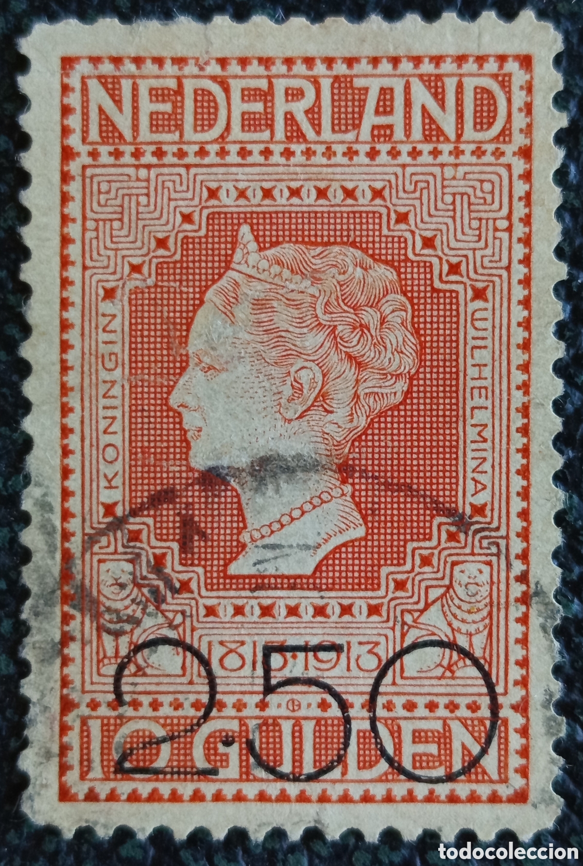 Timbres: Sello Pa&iacute;ses Bajos 1913 Jubileo 2,50 Gulden Reina Wilhelmina Usado NVPH 99
