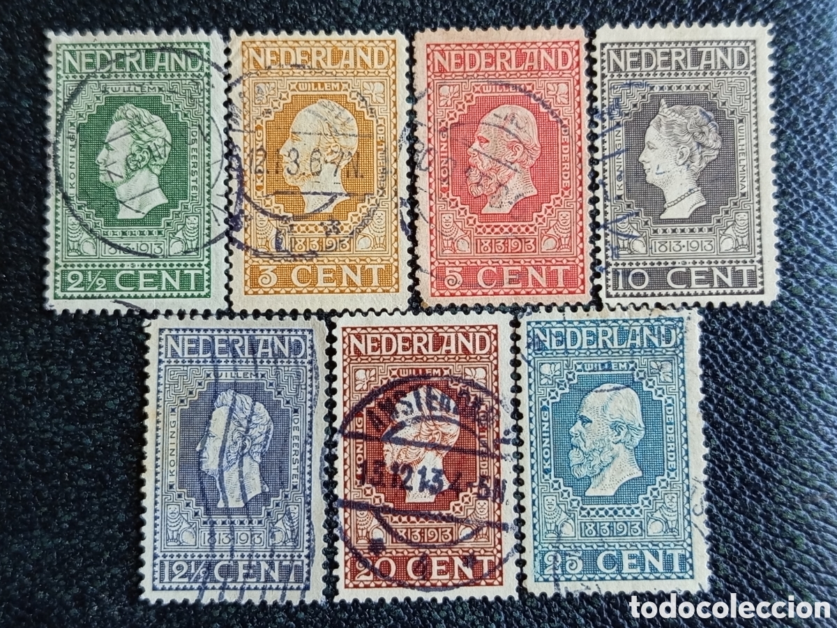 Sellos: Lote 7 Sellos Pa&iacute;ses Bajos 1913 Centenario Independencia Usados NVPH 90 a 96