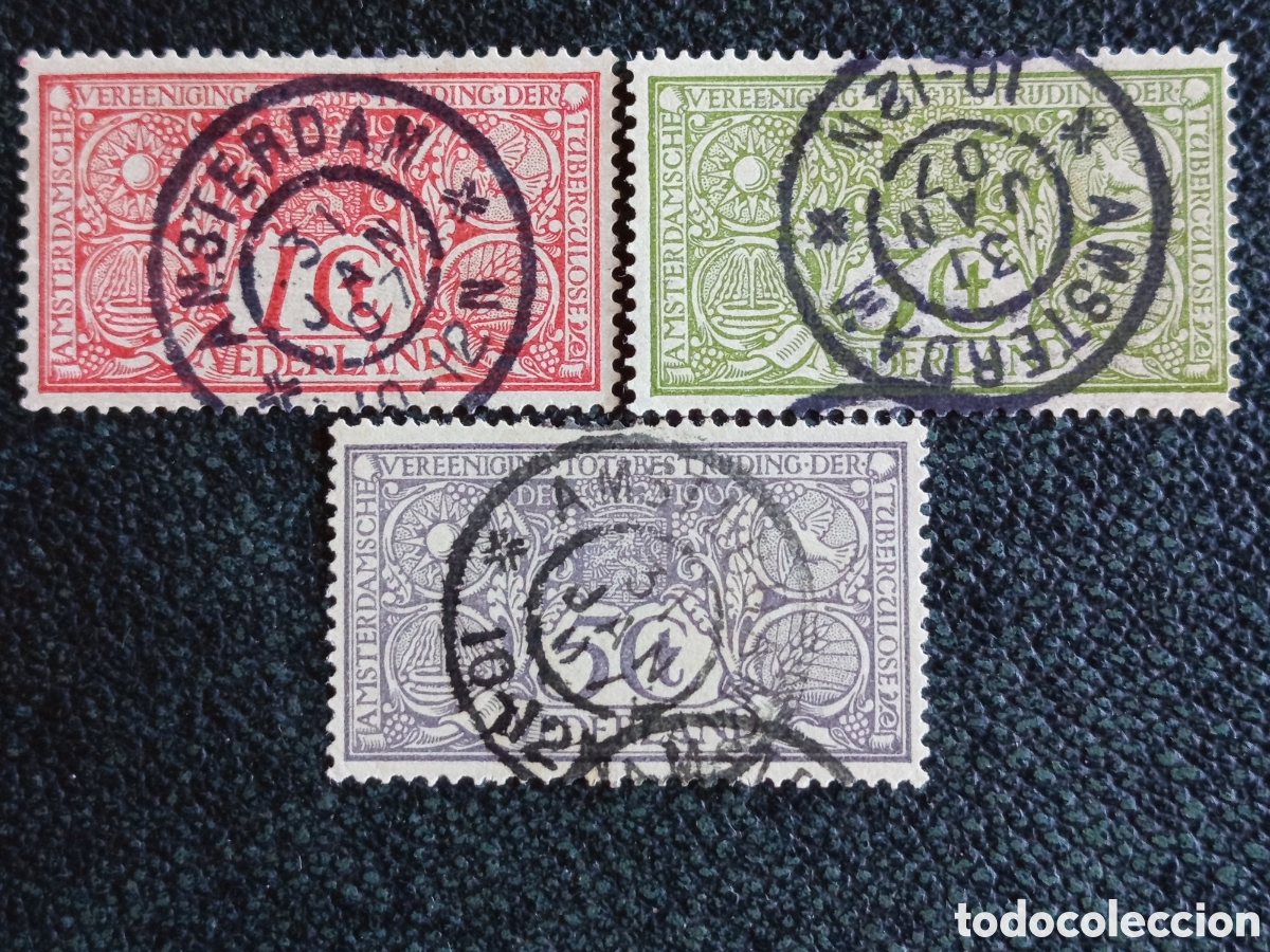 Selos: Serie Completa Pa&iacute;ses Bajos 1906 Anti-Tuberculosis Usada NVPH 84 a 86