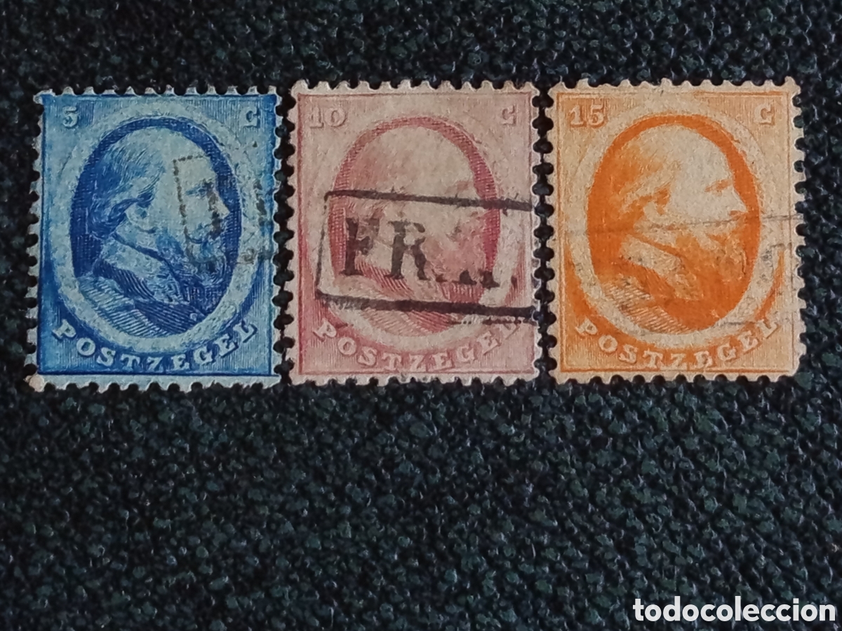 Francobolli: Serie Completa Holanda 1864 Rey Guillermo III 5c 10c 15c Perforados NVPH 4/6 Alto Valor