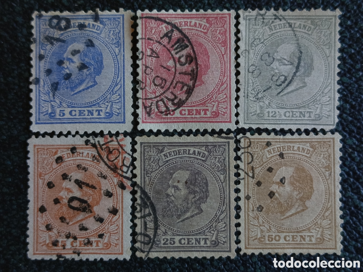 Stamps: Lote 6 Sellos Holanda 1872 Rey Guillermo III Valores Cent NVPH 19/21/23/24/25/27