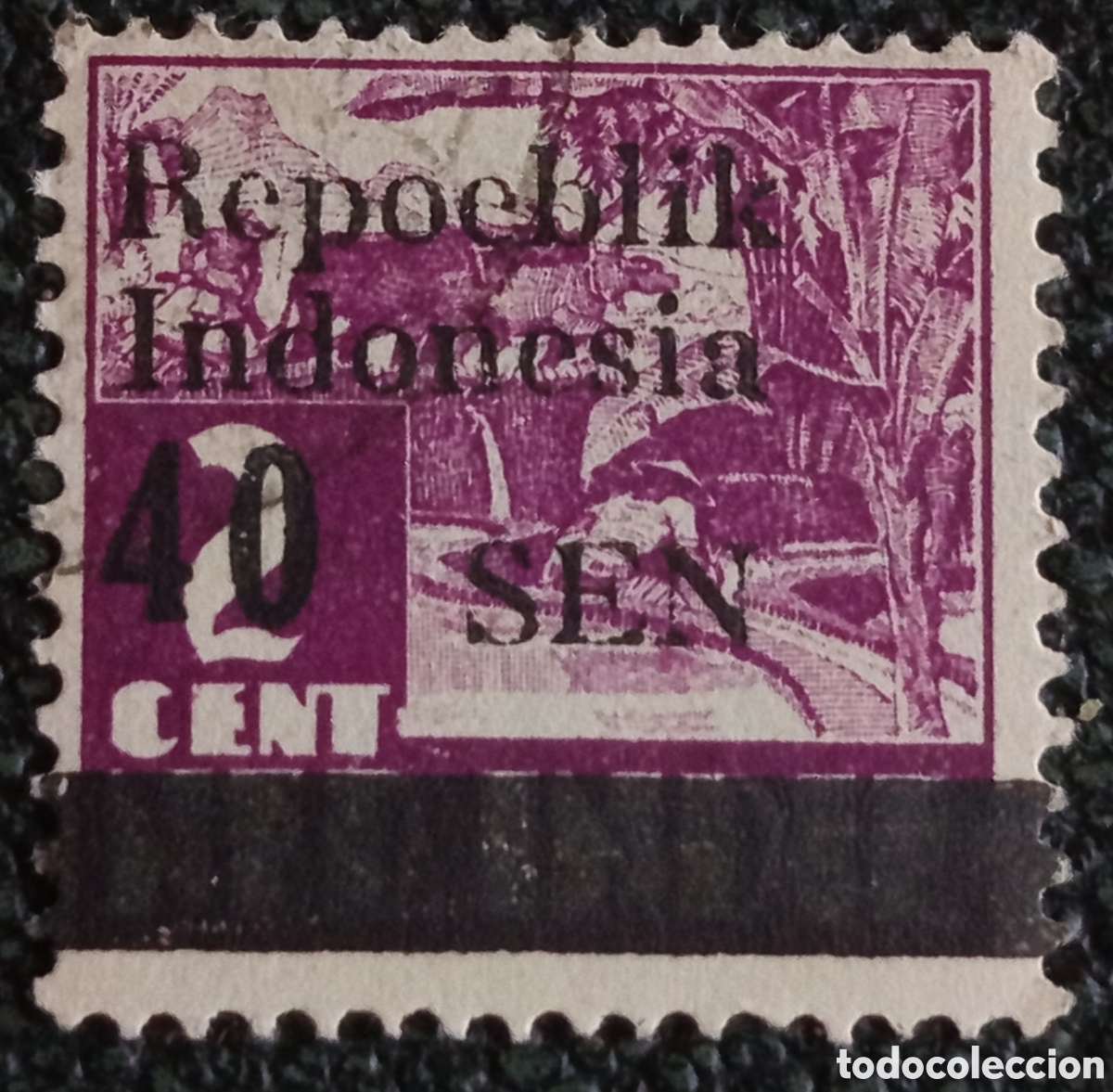 Sellos: Sello Indonesia 1946 Repoeblik 40 Sen sobre 2c Violeta Sumatra Usado KPI S5
