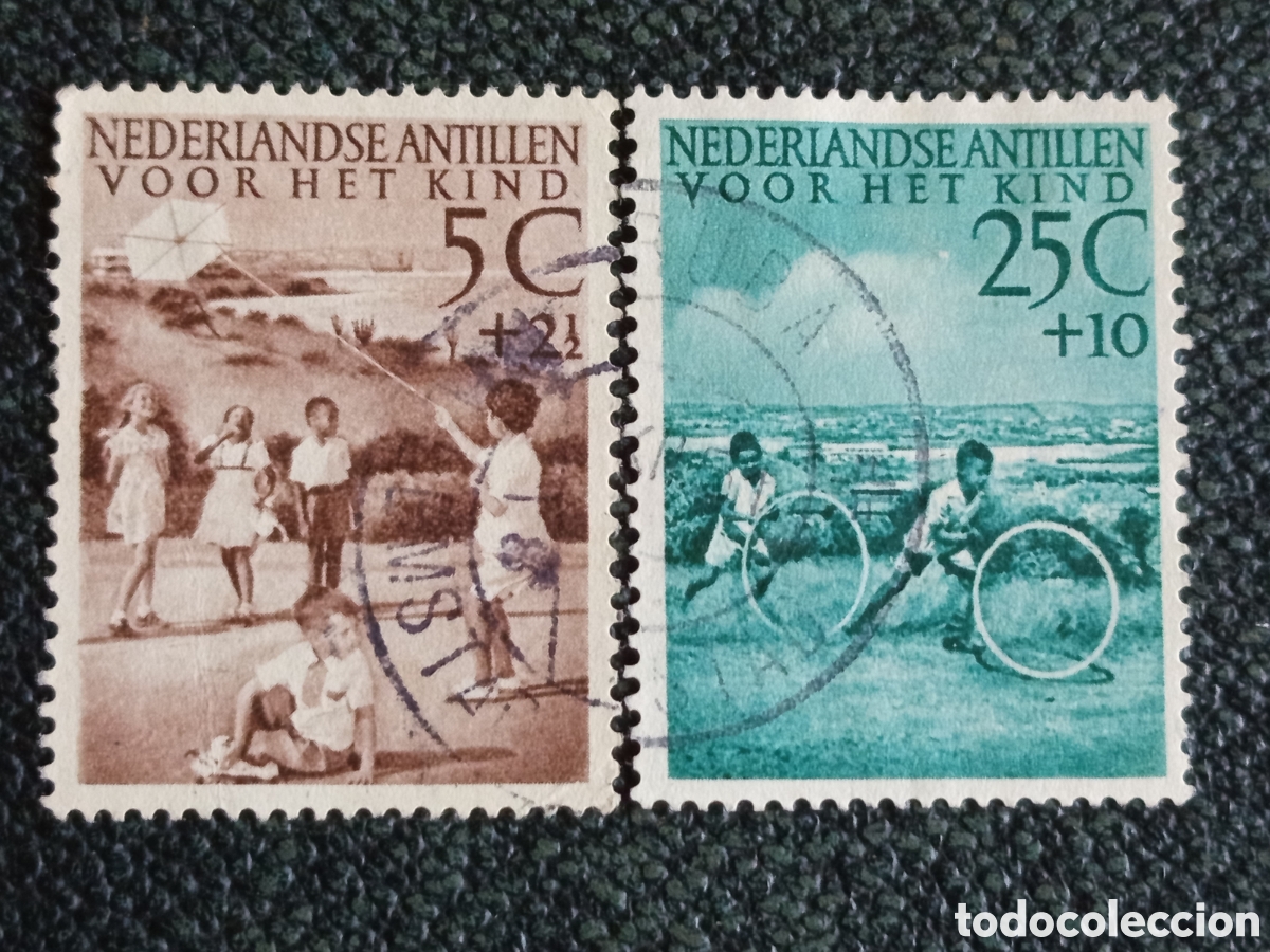 Sellos: Sellos Antillas Holandesas 1951 Voor Het Kind Juegos 5c y 25c Usados B11 B14