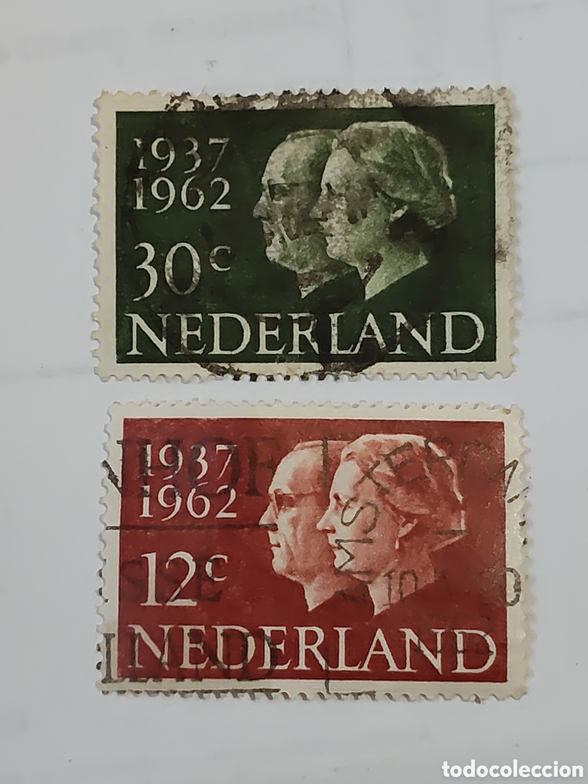 Sellos: 2 sellos de Holanda 25 aniversario de la boda de la Reina Juliana y el Pr&iacute;ncipe Bernardo 1962
