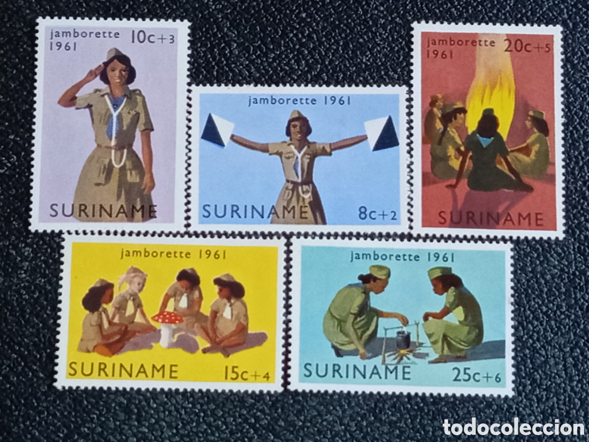 Sellos: Suriname 1961 Scouting Jamborette Serie Completa MH (Scott #B80-84 / NVPH 371-375)