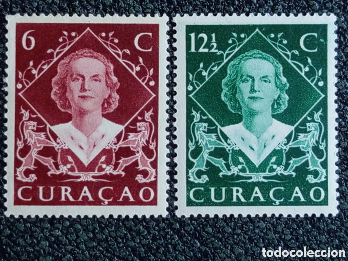 Sellos: Cura&ccedil;ao 1948 Coronaci&oacute;n Reina Juliana Serie Completa MNH (Scott #206-207/NVPH 198-199)