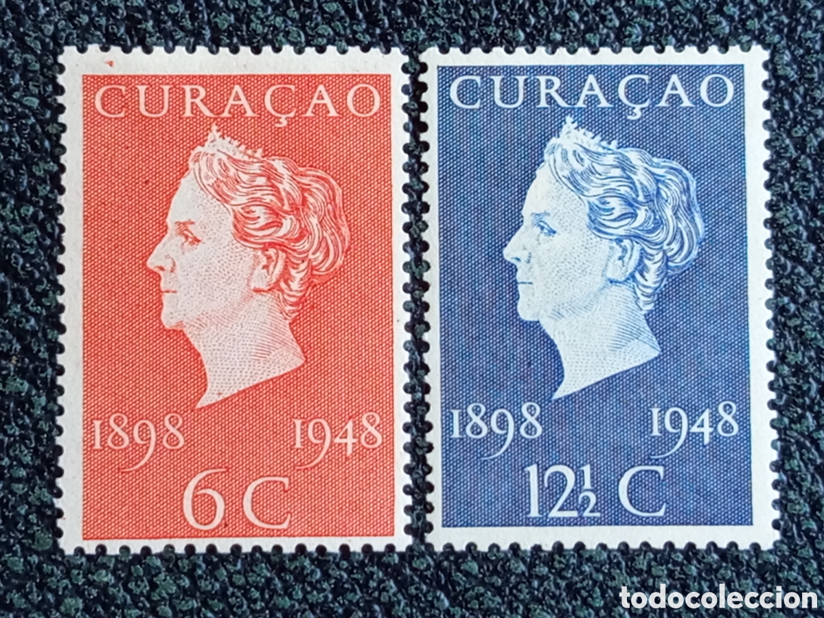 Sellos: Cura&ccedil;ao 1948 Jubileo Reina Guillermina Serie Completa MH (Scott #204-205/NVPH 196-197)